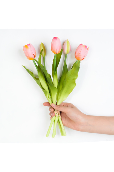 Choice باقة توليب صناعية وردية اللون مكونة من 5 قطع من زهور التوليب الصناعية ...