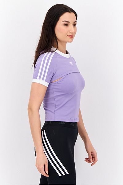 adidas قميص نسائي 2 في 1 رياضي مناسب للخارج وقميص داخلي، أرجواني