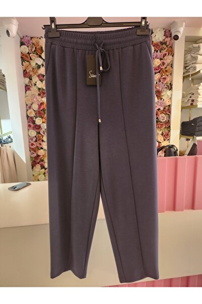 Sentez lacivert önden parçalı havuç bambu pantolon