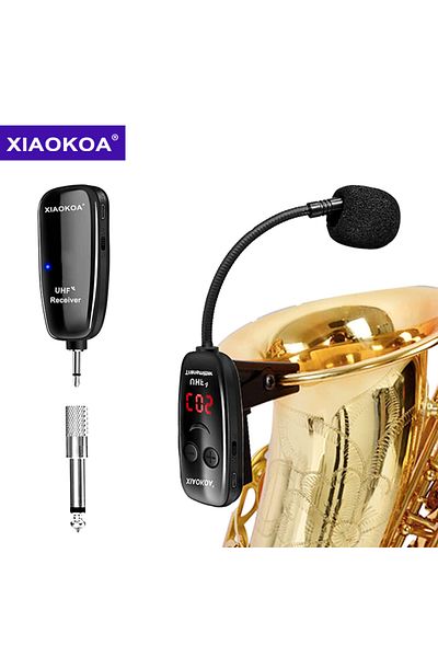 XIAOKOA black XIAOKOA UHF Wireless Instruments Saxophone Microphone Wireless Receiver Transmitter,160ft Rang