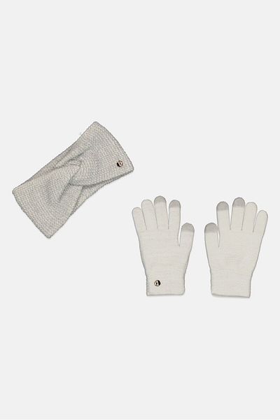 ELLE Women Textured Gloves With Head Scarves, White