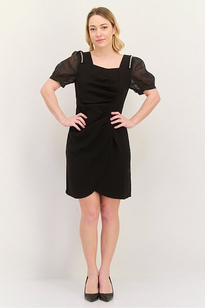 Steve Madden Women Solid Mini Dress, Black