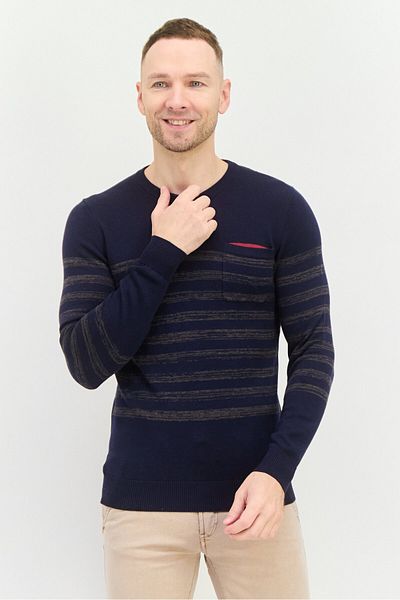 GAS Men Crew Neck Long Sleeve Knitted Sweaters, Navy