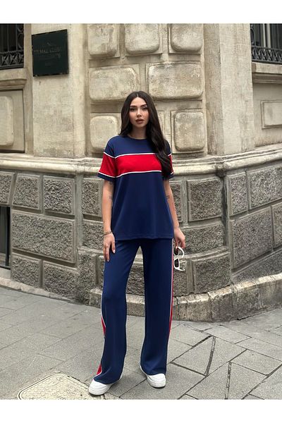 orjinal blue b Color Blocked Oversize Double Set