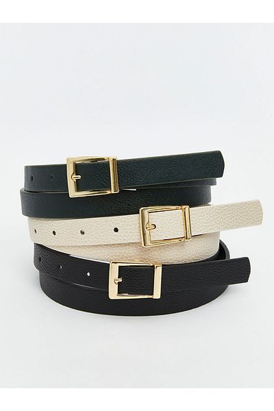 LC Waikiki Lcw Accessories Khaki Leather Look Women's Belt 3-Pack