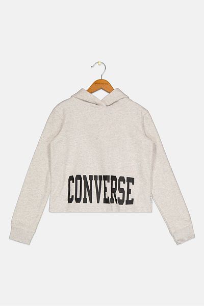 converse Kids Girl Brand Logo Long Sleeve Outdoor Hooded Sweatshirt, Grey