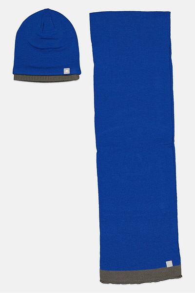 Body Glove Women Brand Logo Scarves With Beanie Set, Blue