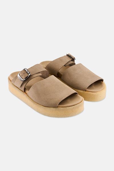CLARKS Women Standard Crepe Slide Slip On Sandals, Beige
