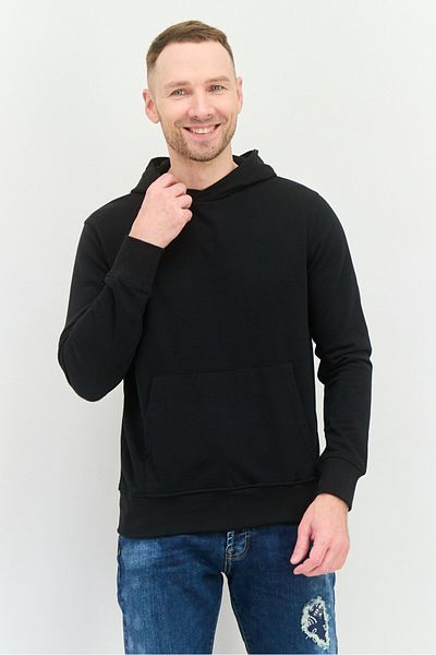 Brave Soul Men Hooded Plain Long Sleeve Sweatshirt, Black