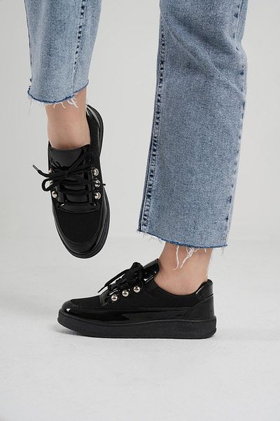 Beyond Women's Black Patent Leather Sneaker Byndk96