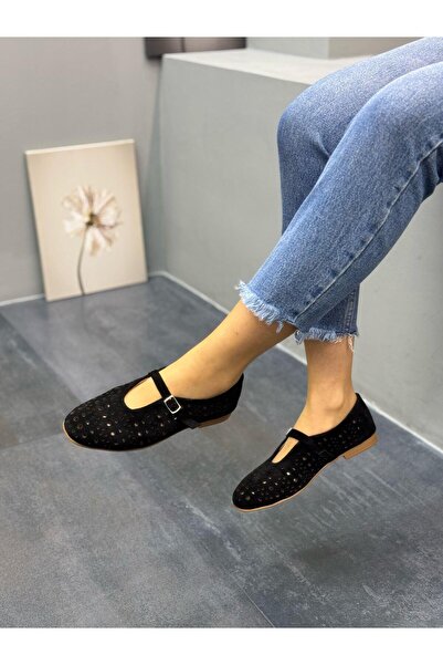 DİVA Diva Black Σουέτ Δερμάτινο Laser Γυναικεία Casual Μπαλαρίνα