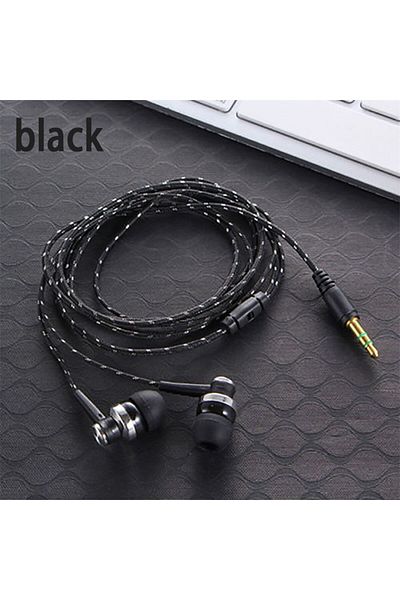 LONGPEAN Black- 1pc Wired Earphone Stereo In-ear 3.5mm Nylon Weave Cable Earphone Headset For Laptop Smartpho