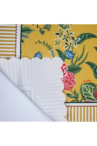decofav Yellow Background Botanical Flowers Design Laser Cut Runner 48X135Cm