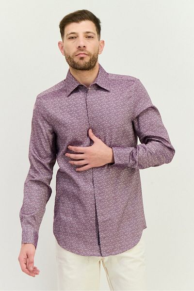 Perry Ellis Men Slim Fit Chambray Print Long Sleeves Casual Shirt, Purple Combo