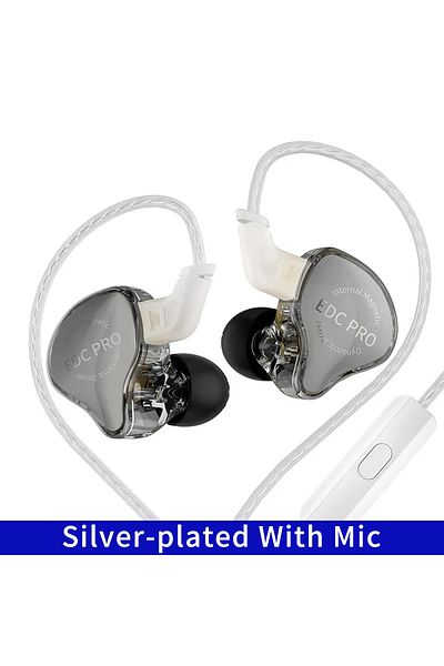 KZ Silver-plated Mic New Edc Pro Hifi 3.5mm Aux Wired Earphone Dynamic High Performance Monitor In-e