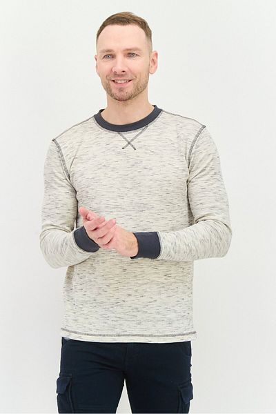 Company Eighty One Men Crew Neck Chambray Long Sleeves Sweatshirt, Cream