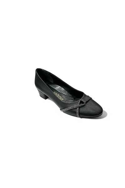 iskarpino Black Stone Detailed Decorated Orthopedic Comfortable Heeled Women's Shoes