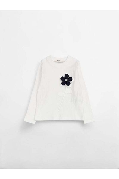 Zekids Girl's Corded Flower Detailed Thin Long Sleeve Blouse