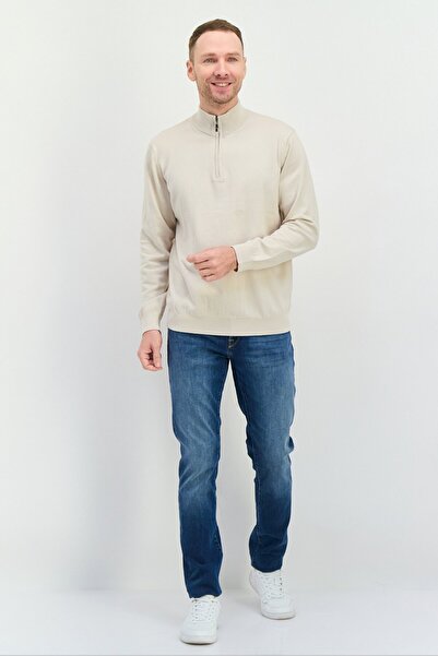 French Connection Men Mock Neck Solid Sweater, Oatmeal Melange