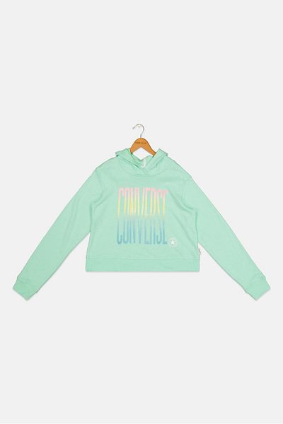 converse Kids Girl Long Sleeve Outdoor Hoodies, Green Combo