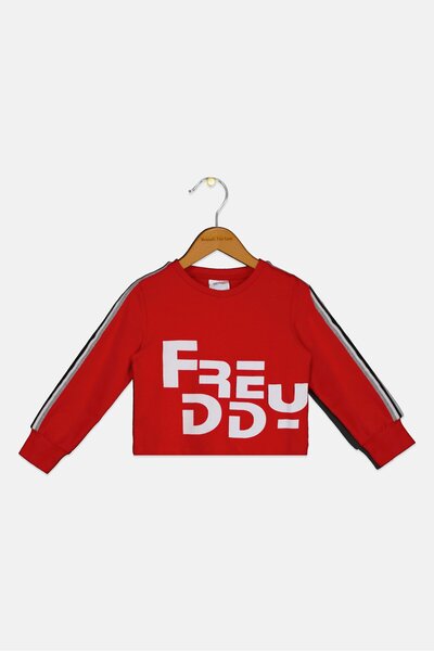 FREDDY Toddlers Girl Crew Neck Long Sleeve Brand Logo T-Shirt, Red