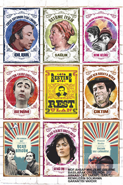 Hayat Poster Set de pictură din lemn cu scris mixt de 9 piese, afișe de maști...