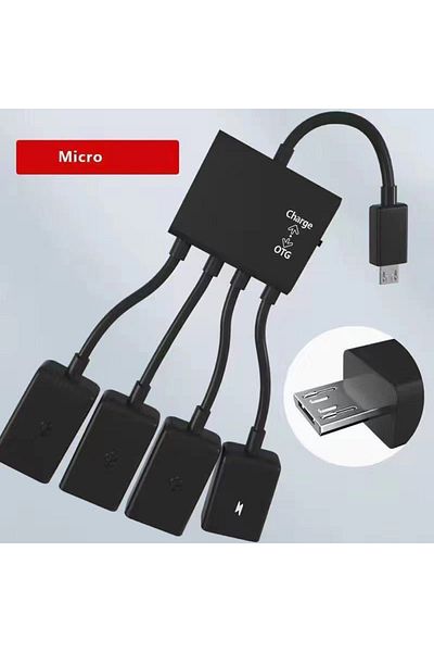 Ninth World كابل تمديد USB Type-c Power Otg من Micro Hot مزود بأربعة منافذ باللون الأسود لأجهزة Android اللوحية والهواتف الذكية U