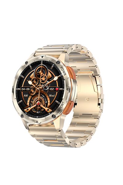 Choice gold metal Fashion amoled smart watch AK59 Luxury BT call 400mah large battery rubber metal strap La