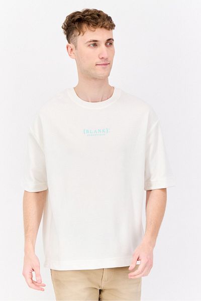 BLANK ESSENTIALS Men Crew Neck Short Sleeve Brand Logo T-shirt, Off White