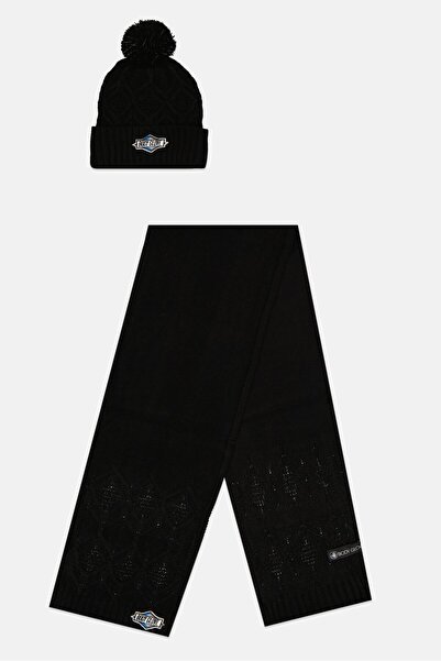 Body Glove طقم نسائي مكون من قطعتين وشاح وقبعة بشعار العلامة التجارية، أسود