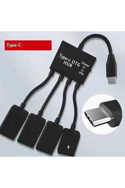 Ninth World كابل تمديد USB Type-c Hot 4 Port Micro USB Type-c Power OTG Hub باللون الأسود للهواتف الذكية والأجهزة اللوحية التي تعمل بنظام Android