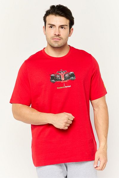 Puma x Scuderia Ferrari Men Sportswear Fit Graphic Print Short Sleeves Outdoor T-shirt, Red