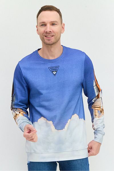 Frankie Morello Men Crew Neck Printed Pull Over Sweatshirts, Blue Combo