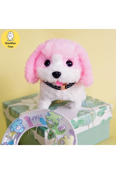 Choice Pink And White Plush puppy electronic interactive toy walking barking wagging tail puppy kids gift C