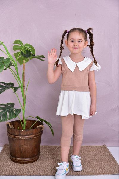 TRENDİMİZBİR Baby Collar Καλοκαιρινό Κοριτσίστικο Καλσόν Κάτω Σετ