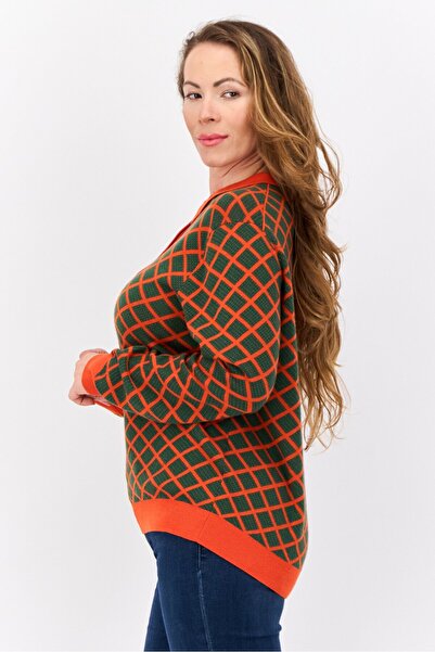 Gant Women Spread Collar Argyle Pattern Sweater, Green