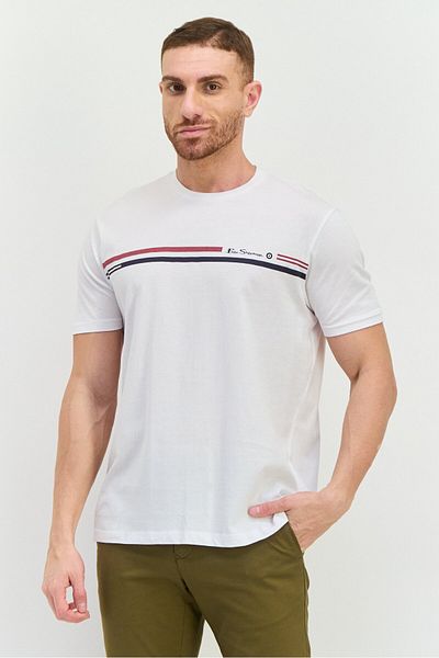 Ben Sherman Men Crew Neck Short Sleeves Brand Logo T-shirt, White