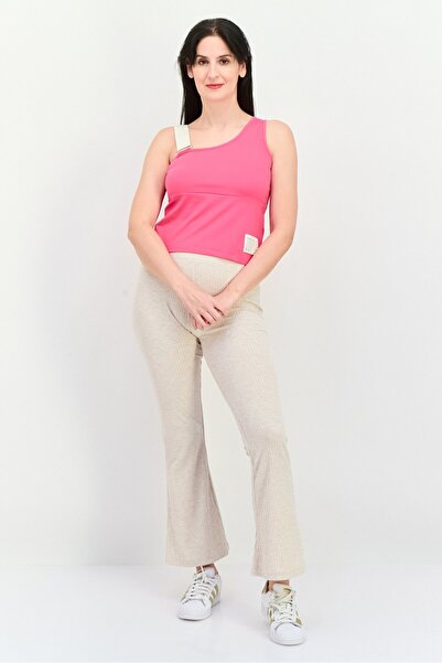 Tribe of 6 Women Asymmetric Neck Sleeveless Brand Logo Tank Top, Dark Pink