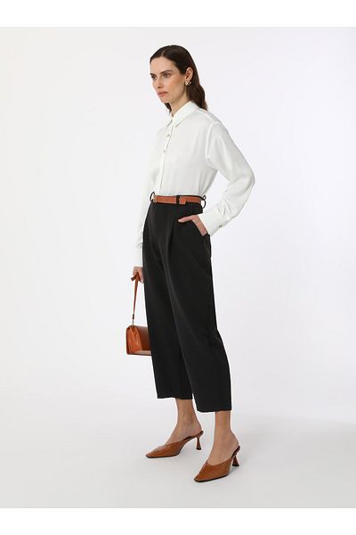Refka Pantaloni de bază cu talie înaltă cu curea - negri - Refka