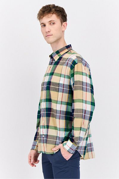 Gant Men Relaxed Fit Plaid Long Sleeves Casual Shirt, Beige Combo