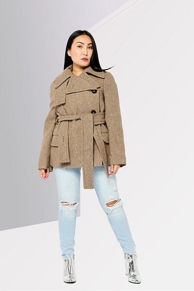 Stella McCartney Women Textured Belted Trench Coat, Taupe