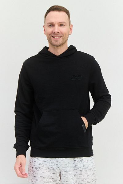 Crosshatch Men Hooded Embroidered Logo Long Sleeves Sweatshirt, Black