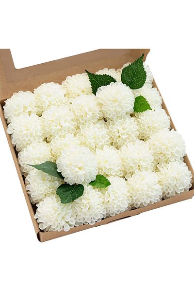 Choice Milky White Dahlia Artificial Flowers 25 Pcs White Flowers, Fake Flowers W/stem For Diy Wedding Deco