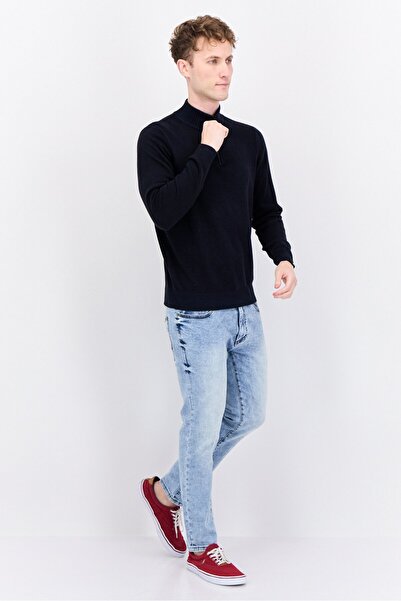 GAS Men Knitted Long Sleeve Half Zip Sweaters, Marine Navy