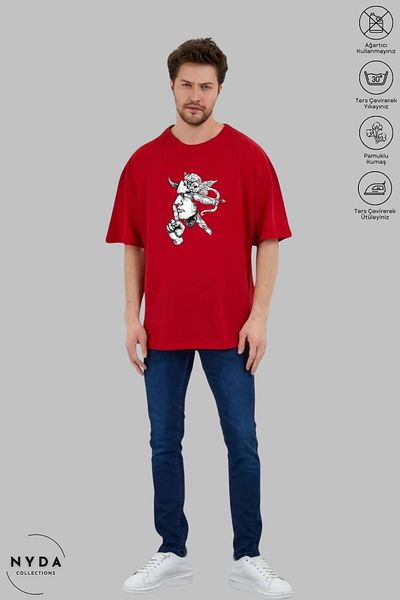 Nyda Collections Unisex Crew Neck Sus Mark Printed Cotton Oversize Short Sleeve T-Shirt