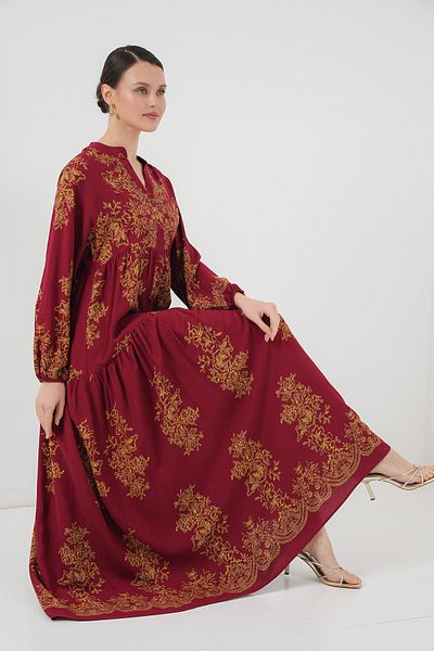 Bigdart 2423 Model Authentic Patterned Red Dress