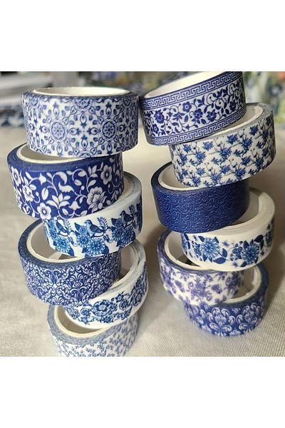 Choice 12rolls Blue & White Washi Tape Set; Pretty Chinoiserie Designs; 12 Rolls! Decorative Tape; Journali