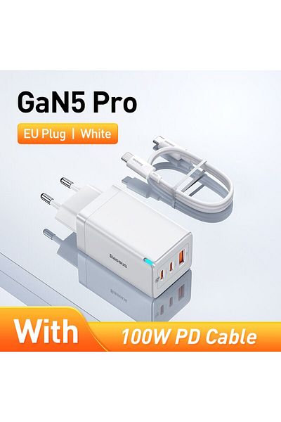 Baseus EU Plug White Baseus 65W GaN Charger Quick Charge 4.0 3.0 Type C PD USB Charger Portable QC4.0 3.0 F