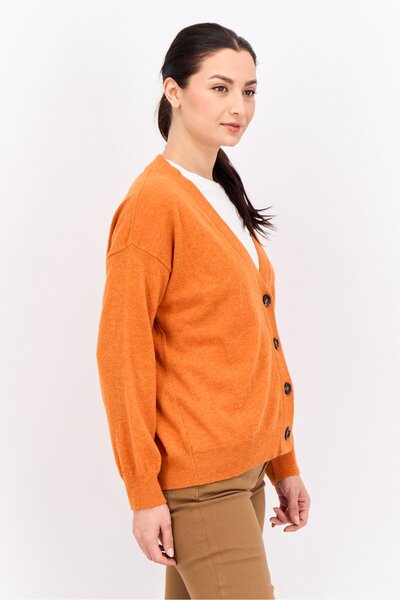 Gant Women V-Neck Knitted Cardigan, Orange
