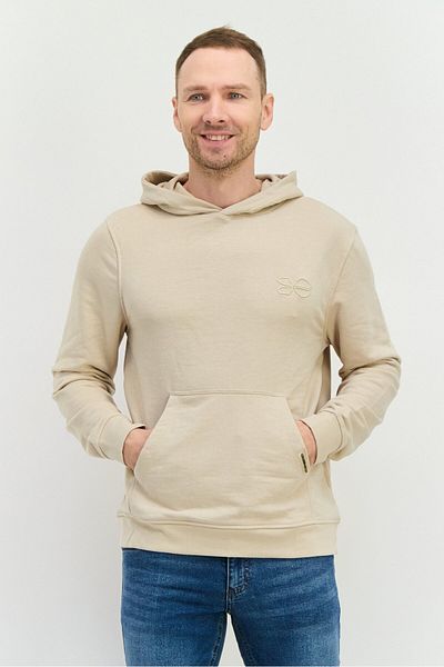 Crosshatch Men Embroidered Long Sleeves Hooded Sweatshirt, Light Grey